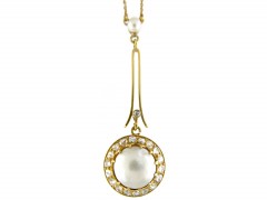Edwardian Natural Pearl & Rose Diamond Pendant on Chain