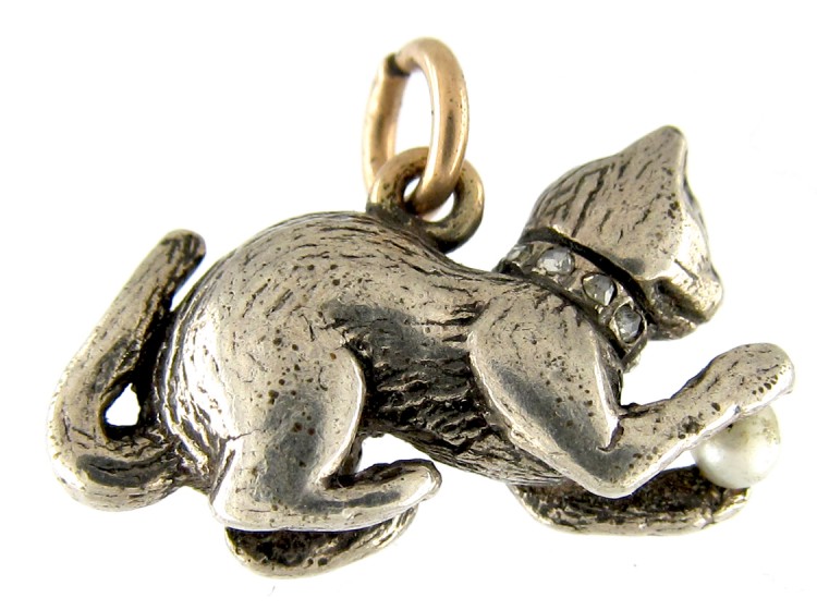 Diamond & Silver Cat Charm