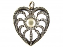 Diamond, Natural Pearl & Rock Crystal Edwardian Heart Pendant