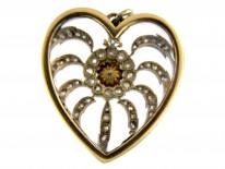 Diamond, Natural Pearl & Rock Crystal Edwardian Heart Pendant