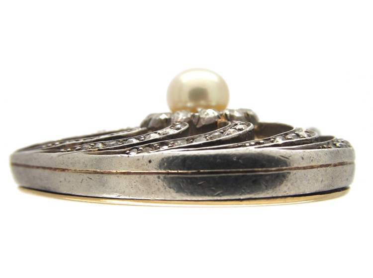 Diamond, Natural Pearl & Rock Crystal Edwardian Heart Pendant
