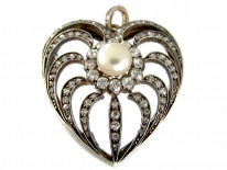Diamond, Natural Pearl & Rock Crystal Edwardian Heart Pendant