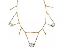 Aquamarine & Natural Pearl Gold Festoon Necklace