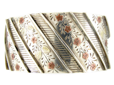 Silver & Gold Wide Overlay Victorian Bangle