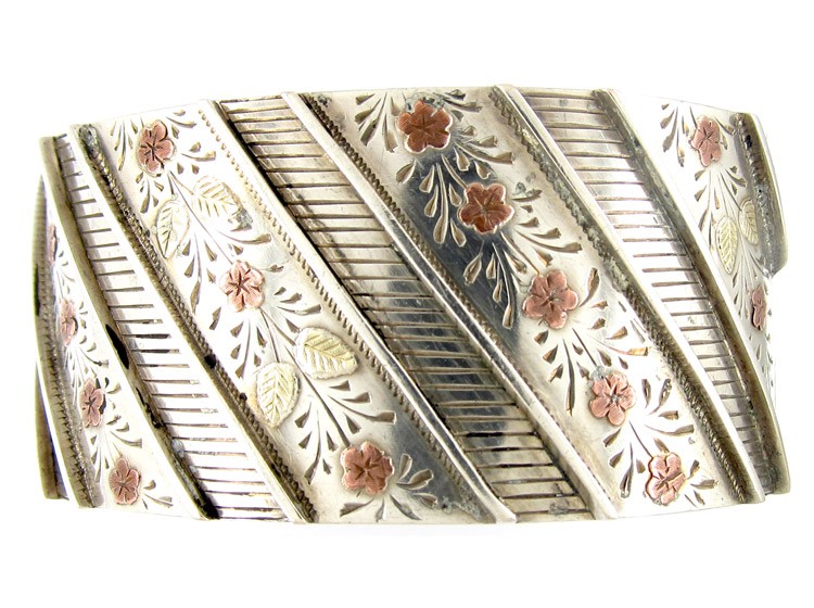 Silver & Gold Wide Overlay Victorian Bangle