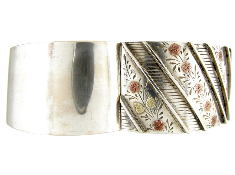 Silver & Gold Wide Overlay Victorian Bangle