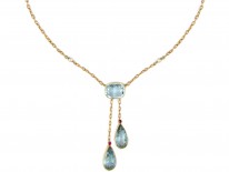 Double Drop Aquamarine 15ct Gold Edwardian Necklace