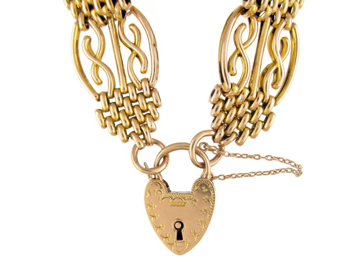 9ct Gold Wide Gate Bracelet with Padlock Clasp