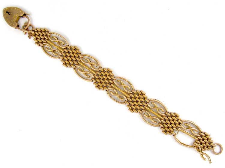 9ct Gold Wide Gate Bracelet with Padlock Clasp