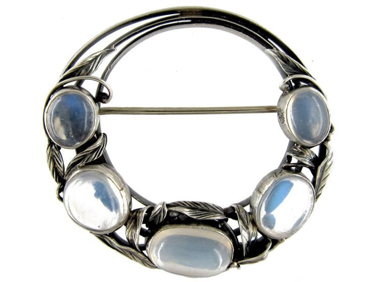 Moonstone Silver Brooch Attributed To Bernard Instone