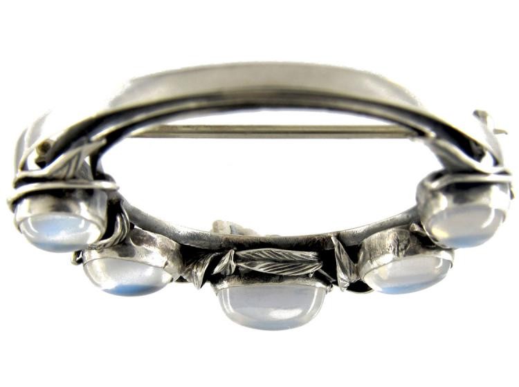 Moonstone Silver Brooch Attributed To Bernard Instone