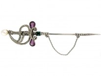 Silver, Marcasite & Paste Dagger Brooch