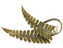 Theodor Fahrner Double Leaf Silver Gilt & Marcasite Brooch