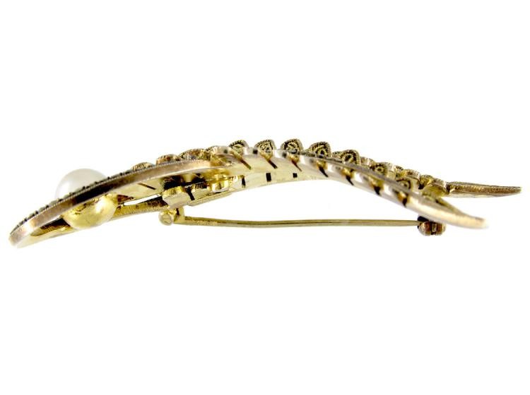 Theodor Fahrner Double Leaf Silver Gilt & Marcasite Brooch