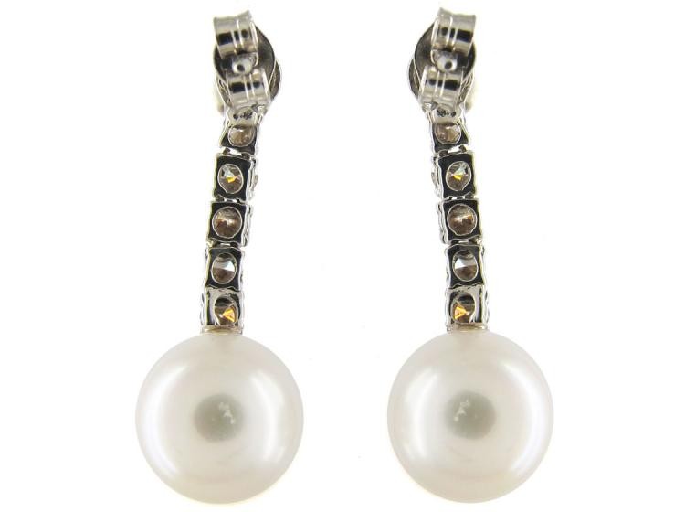 Diamond & Pearl Drop Earrings