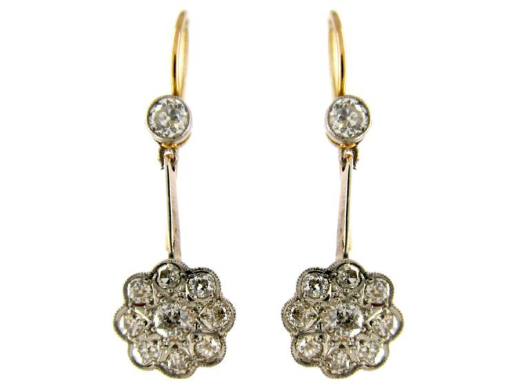 Edwardian Diamond Cluster Drop Earrings
