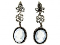Georgian Cut Steel & Glass Cameo Earrings
