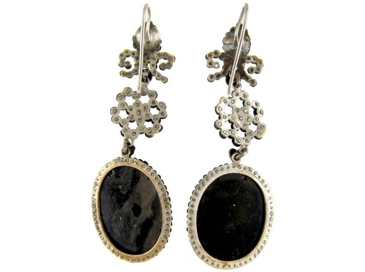 Georgian Cut Steel & Glass Cameo Earrings