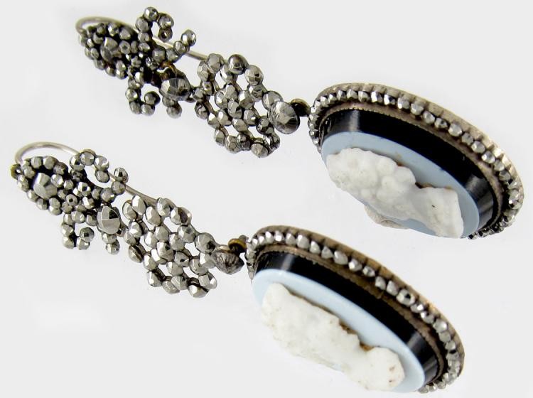 Georgian Cut Steel & Glass Cameo Earrings
