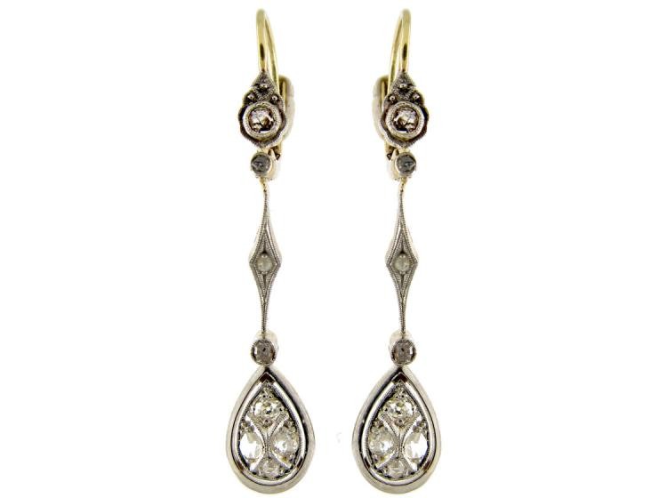 Art Deco Gold Diamond Drop Earrings