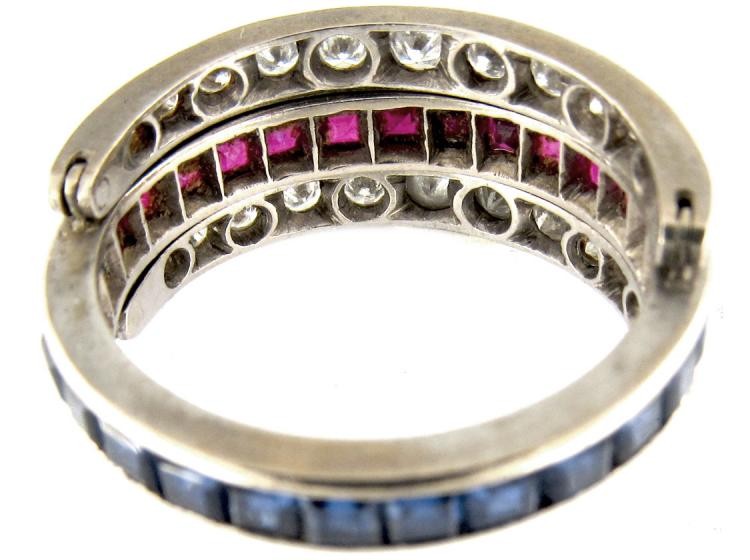 Diamond, Sapphire & Ruby Art Deco Flip-over Ring
