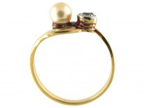 Natural Pearl & Diamond Crossover Ring