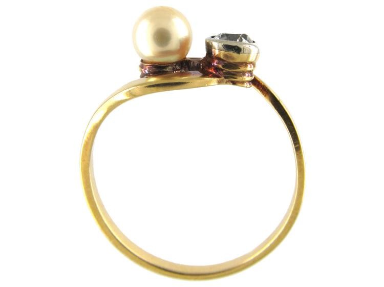 Natural Pearl & Diamond Crossover Ring
