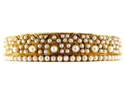 Pearl Studded 18ct Gold Victorian Bangle