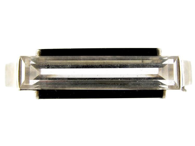 Rock Crystal Onyx & Silver Bangle