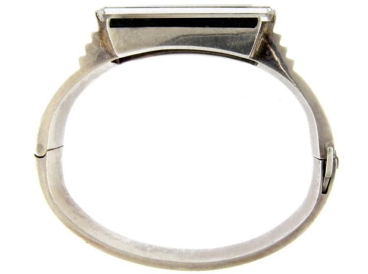Rock Crystal Onyx & Silver Bangle