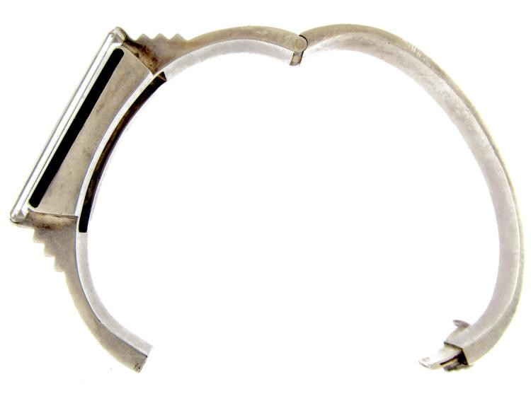 Rock Crystal Onyx & Silver Bangle