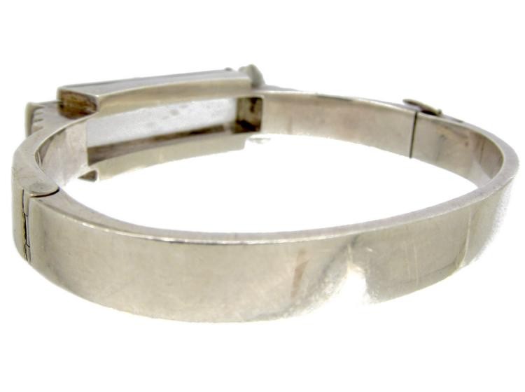 Rock Crystal Onyx & Silver Bangle