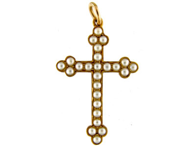 Natural Split Pearl & Gold Cross in Original Case