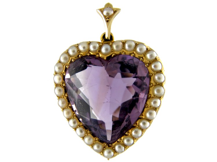 Amethyst & Pearl Gold Heart Pendant