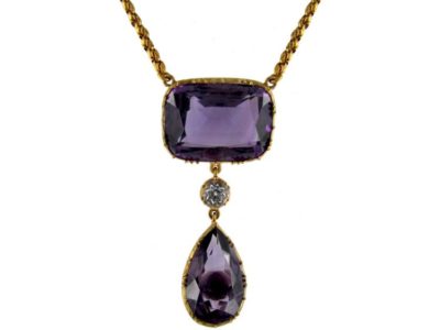 Victorian 18ct Gold Amethyst & Diamond Drop Pendant