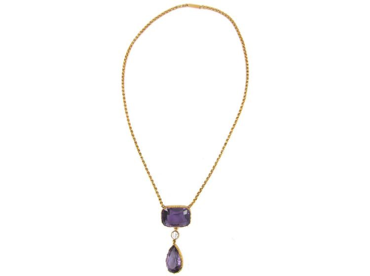 Victorian 18ct Gold Amethyst & Diamond Drop Pendant