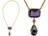 Victorian 18ct Gold Amethyst & Diamond Drop Pendant
