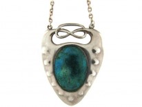 Art Nouveau Silver & Enamel Pendant on Chain by Charles Horner
