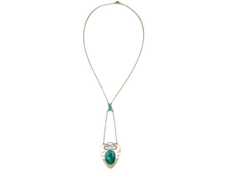 Art Nouveau Silver & Enamel Pendant on Chain by Charles Horner