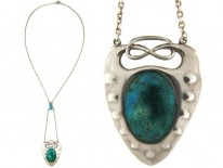 Art Nouveau Silver & Enamel Pendant on Chain by Charles Horner