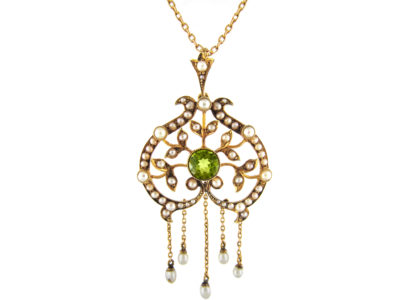 Peridot & Pearl 15ct Gold Pendant on Chain