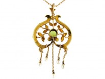 Peridot & Pearl 15ct Gold Pendant on Chain