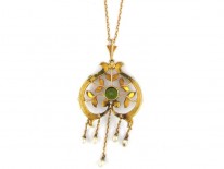 Peridot & Pearl 15ct Gold Pendant on Chain