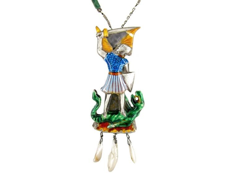 Arts & Crafts St. George & The Dragon Silver & Enamel Pendant