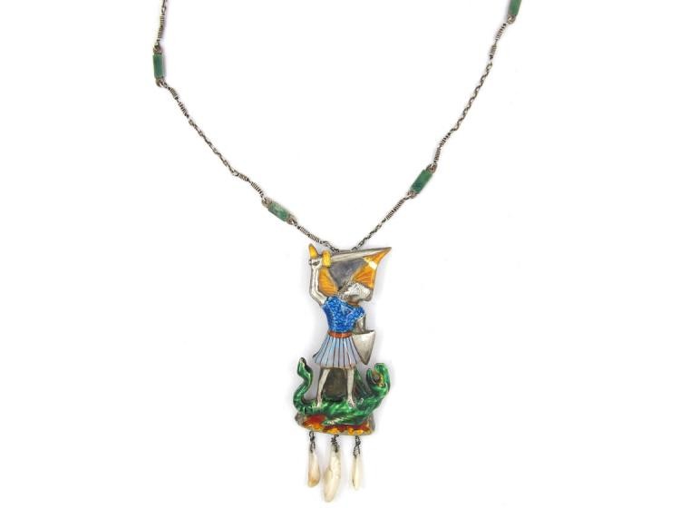 Arts & Crafts St. George & The Dragon Silver & Enamel Pendant