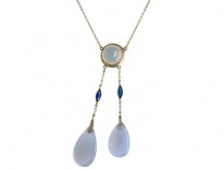 Two Drop Silver & Chalcedony Pendant on Chain