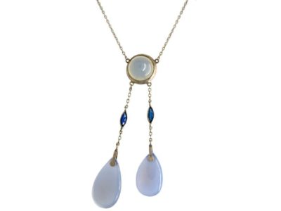 Two Drop Silver & Chalcedony Pendant on Chain