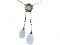 Two Drop Silver & Chalcedony Pendant on Chain