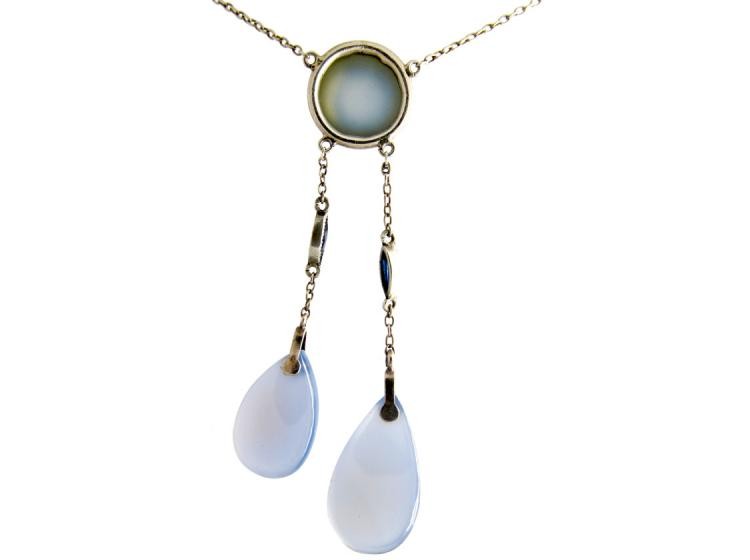 Two Drop Silver & Chalcedony Pendant on Chain