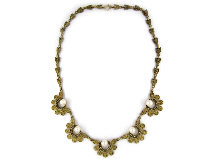 Theodor Fahrner Silver Gilt & Pearl Necklace